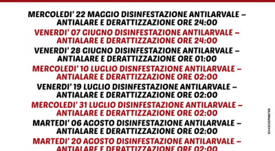 CALENDARIO INTERVENTI DI DERATTIZZAZIONE DISINFESTAZIONE ANTILARVALE E ANTIAL...